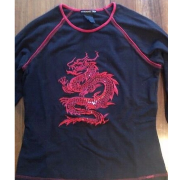 EXTREMELY RARE Vintage Vivienne Tam Long Sleeve Blouse with Sequin Dragon Size 0